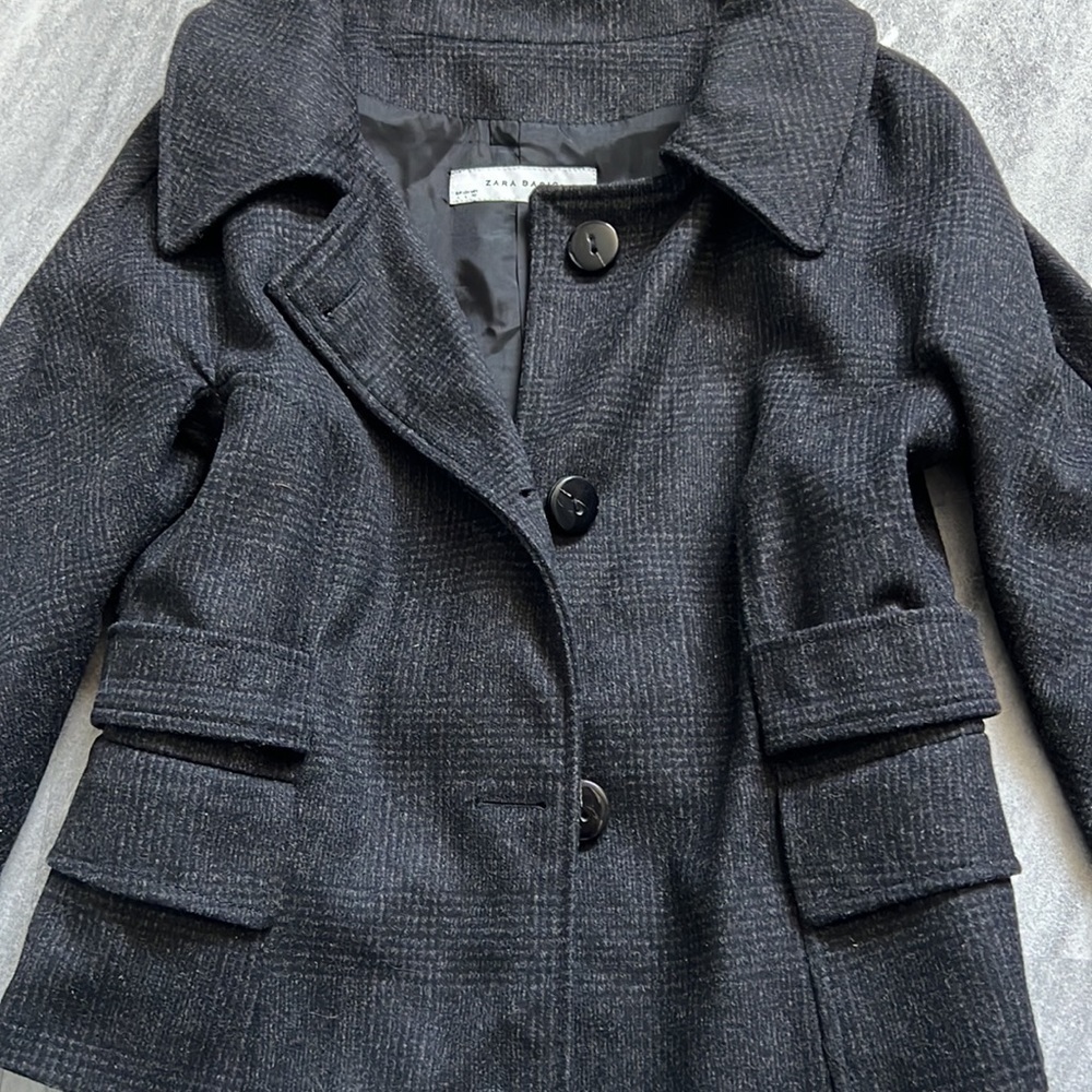 Cropped Wool Peacoat size large grey black Zara Basic - Picture 5 of 7